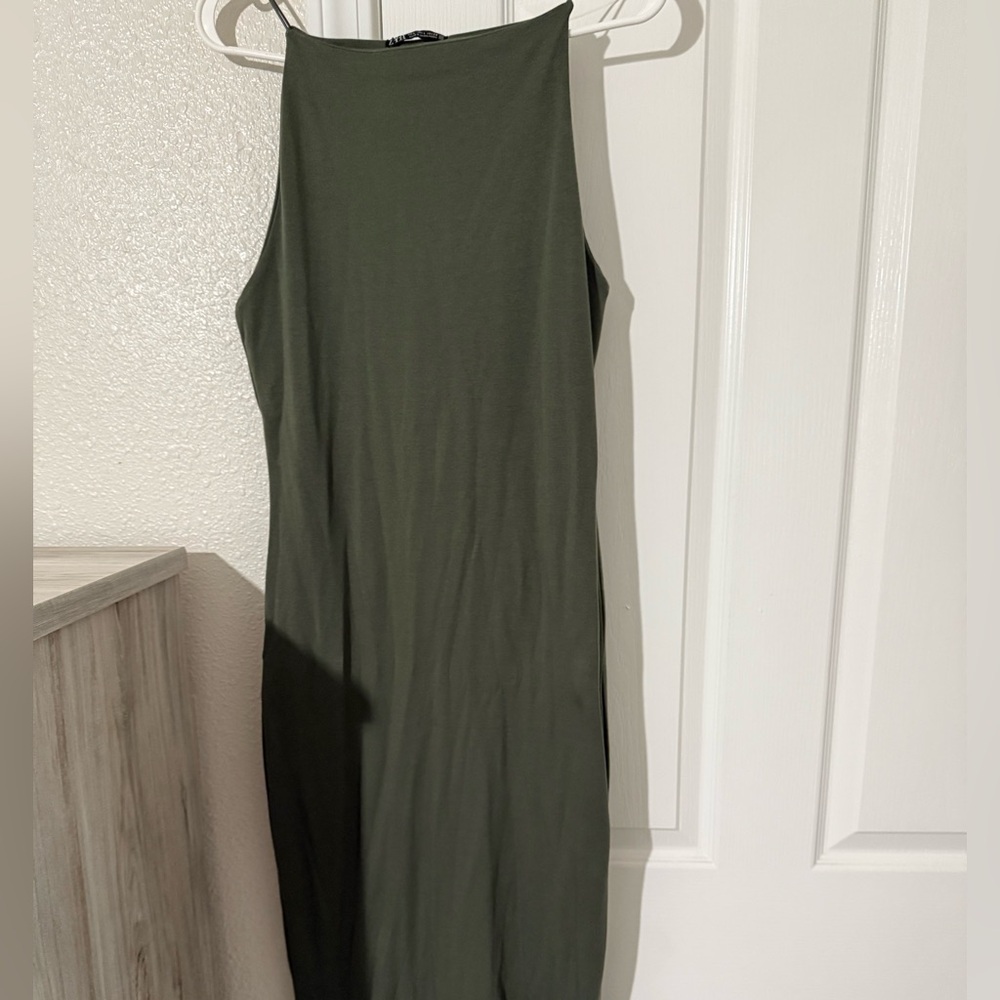 Zara Olive Green Sleeveless Dress